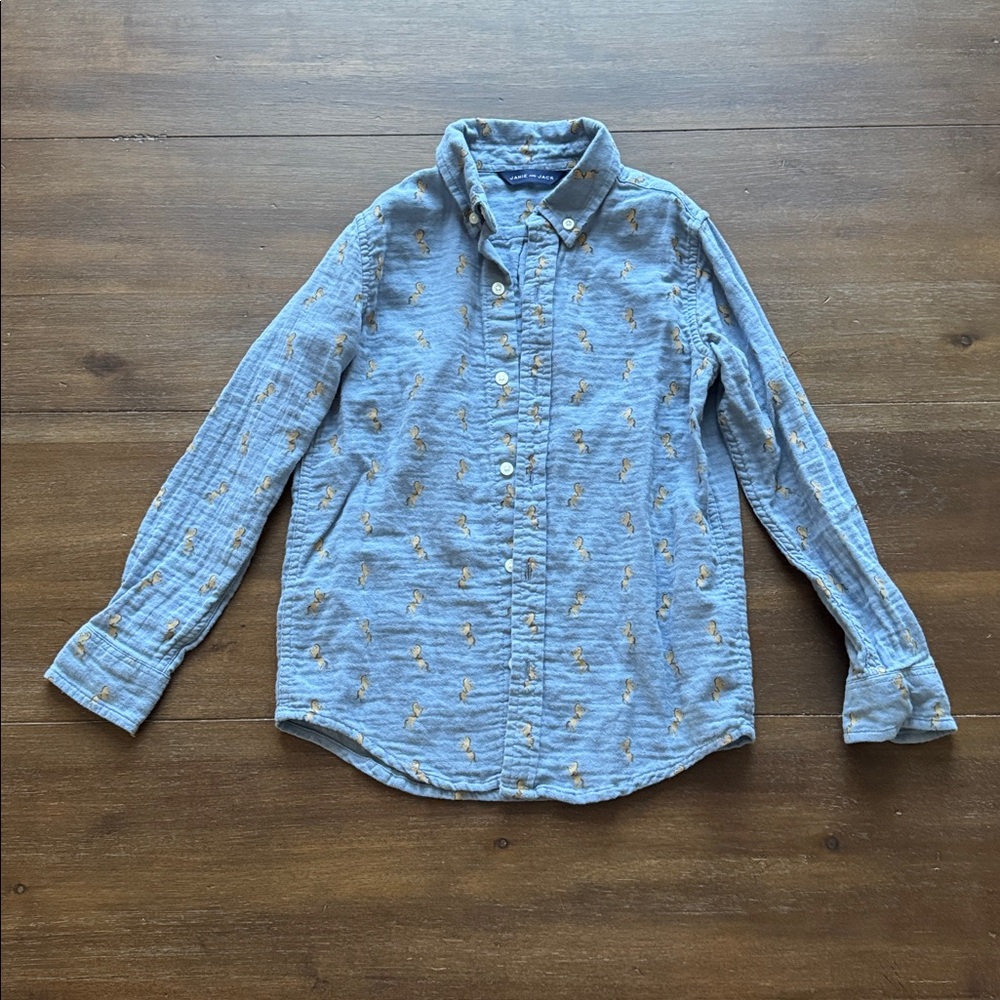 Size 6 Janie and Jack Blue cotton Horse Print Shirt button down